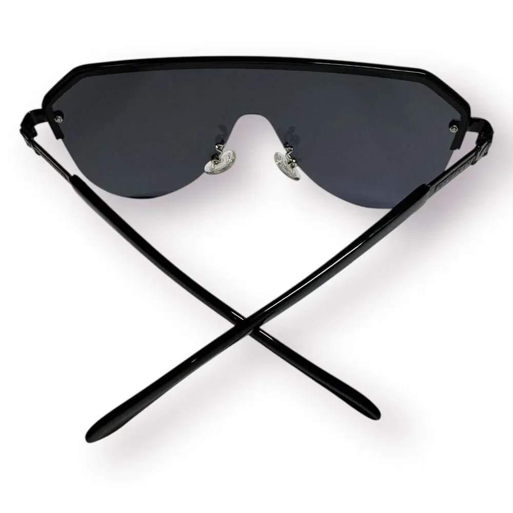 Shield Style Black Aviator Sunglasses‎ Sleek Shades Unisex 61-143mm